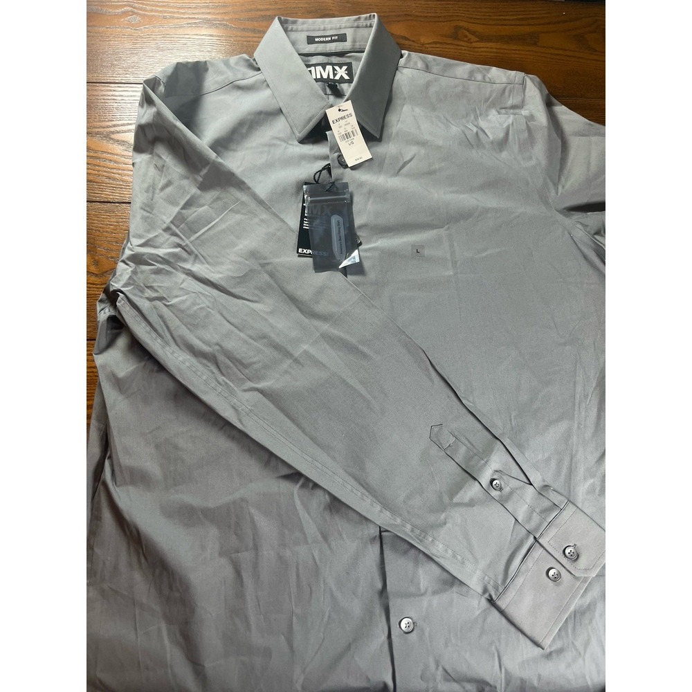 NEW Express 1MX Modern Fit Gray Dress Shirt Men Large 16-16.5 Long Sleeve Button